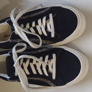 Madewell Sidewalk Low Top Black Suede  real fur animal print 8.5